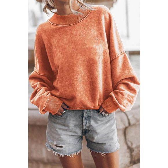 Azura Exchange  Orange Drop Shoulder Crew Neck Pullover Sweatshirt - Picture 1 of 5